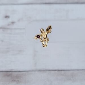 Vintage Ballou Reg'd Pin / Brooch Dainty Cherub/Angel with Dark Plum Tone Gem